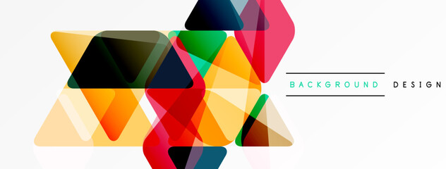 Abstract geometric shapes overlap, creating vibrant colorful design. Modern vector illustration suitable for backgrounds, banners.
