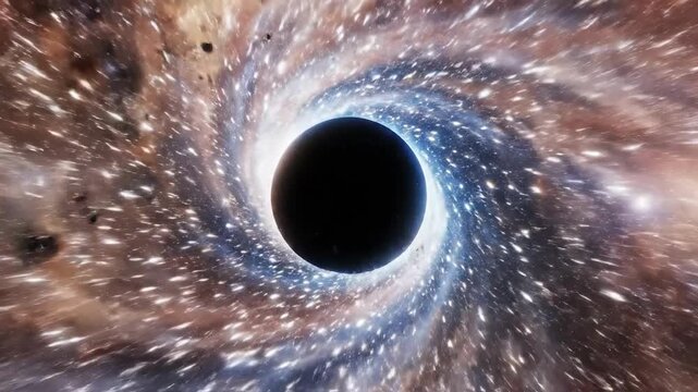 Deep space cosmic black hole event horizon vortex slowly pulling dust and gaseous clouds into its dense, infinite, dark center cosmic phenomenon, singularity, galaxy