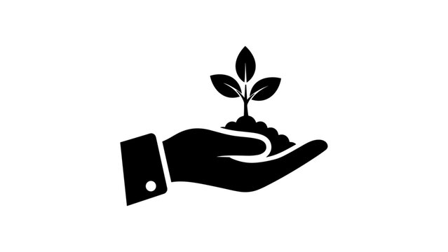 Silhouette hand holding plant with soil symbolizing growth and sustainability