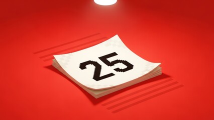 Calendar page with number 25 on red background