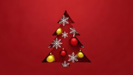 Festive red Christmas tree decorated with a red star, ribbons, and ornaments for the holiday season