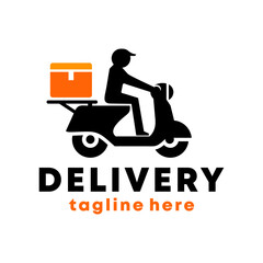 Delivery man motorbike logo icon. Scooter bike vector icon express free delivery