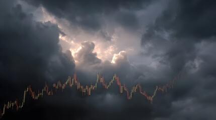 Financial market chart under stormy clouds symbolizing economic uncertainty and volatility