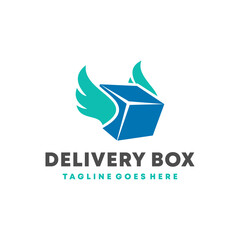 Flying box logo template design, Delivery logo. Transport Logistic or Delivery Logo Template. Box and Wings. 