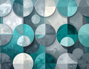 Abstract geometrical pattern design with teal, gray and white color palette