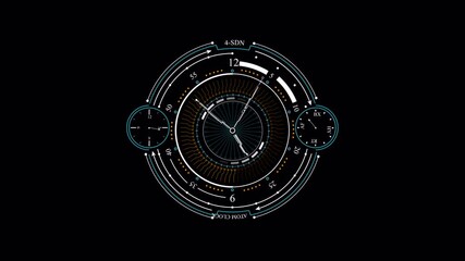 Futuristic Digital Clock Interface Displaying Time and Data on Black Background. - Powered by Adobe