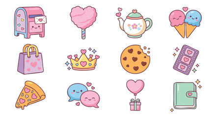 Delightful kawaii icons offer cheerful Valentine's Day charm for designs and creative projects