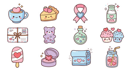 Adorable Valentine's Day themed kawaii dessert and gifts, perfect for sweet loving designs