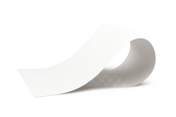 White blank paper sheet curling, creating a scroll or ribbon effect on a transparent background