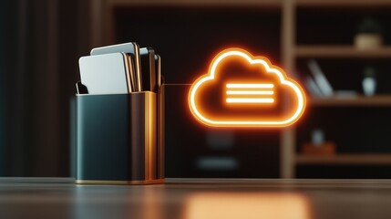 Smartphone with glowing cloud light symbolizing modern connectivity and innovative communication technology.