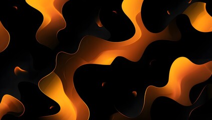 Vibrant abstract swirling orange and yellow flames dance against a deep black background creating a dynamic and energetic visual spectacle