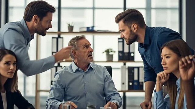 Business Meeting with Disputing Colleagues in Modern Office Conference Room