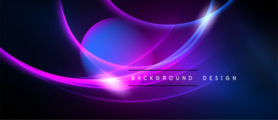 Abstract neon waves, vibrant purple, blue hues. Dynamic flowing lines create modern background design. Minimalist aesthetic, dark space.