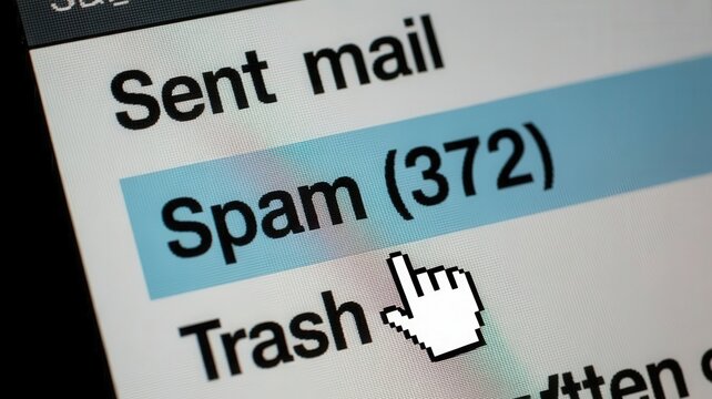 Digital interface displays an electronic mail folder containing numerous unsolicited messages.