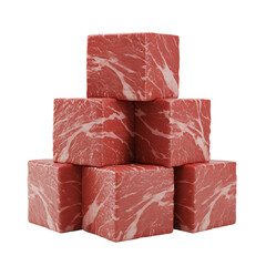 Pyramid of Raw Meat Cubes Isolated Against Black Background Texture