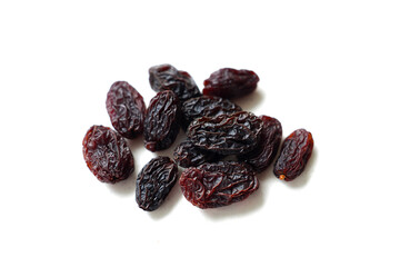 Dried raisins isolated on white background.