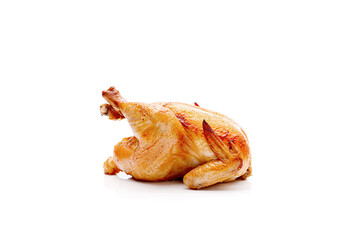 Grilled chicken meat on a white background.