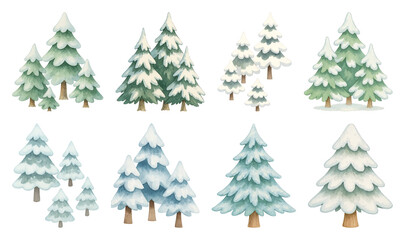 PNG Whimsical snowy pine trees, element set on transparent background