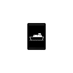 Black rectangle containing a white boat illustration on transparent background
