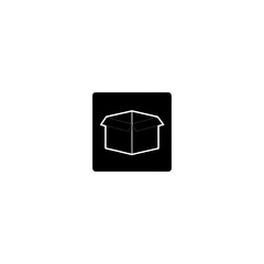 Illustration of an open box on a black rounded square on transparent background