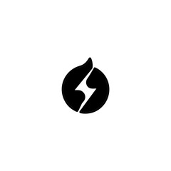 Black and white illustration of a lightning bolt inside on transparent background