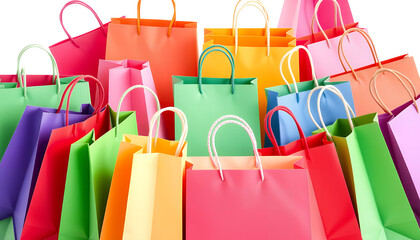 Vibrant assortment of colorful shopping bags piled high