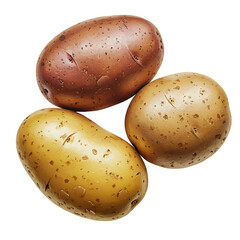 Three different varieties of potatoes on a dark background art illustration