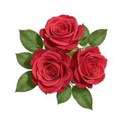Three beautiful red roses in full bloom on a dark background