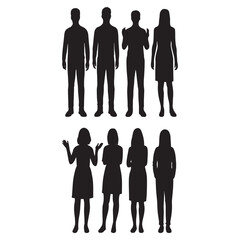 Male and female front view body shapes standing full height vector silhouette