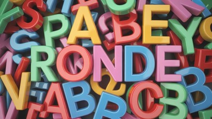 Fototapeta premium Colorful three dimensional alphabet letters are scattered in a chaotic pile