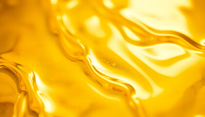 Abstract flowing golden liquid with light reflections and ripples