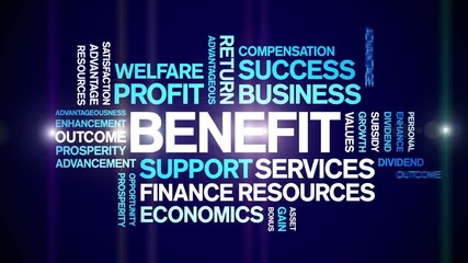 Benefit animated word cloud-text design animation tag kinetic typography seamless loop.