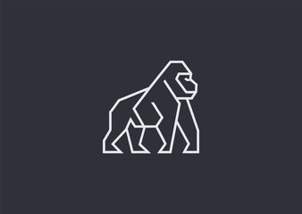 A simple geometric line gorilla logo built with strong angular shapes, highlighting its powerful head and calm dominance to symbolize strength, stability, and confidence © PULO