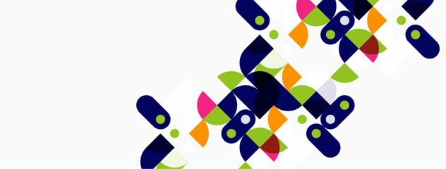 Abstract geometric shapes, vibrant colors, modern design. Composition features overlapping forms, creating dynamic visual texture.