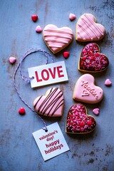 Heart shaped cookies decorated for valentine s day with love message