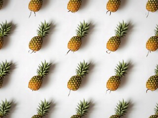 Repeating pattern of fresh pineapples on a white background