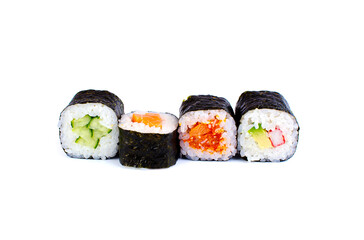 Sushi rolls isolated on white background.