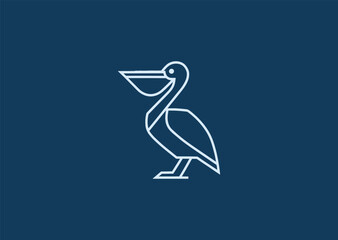 A simple geometric line pelican logo featuring a bold beak shape and streamlined body, conveying clarity, adaptability, and coastal serenity