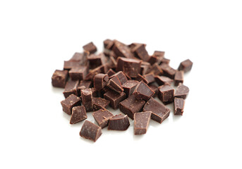 Pieces of tasty chocolate isolated on white