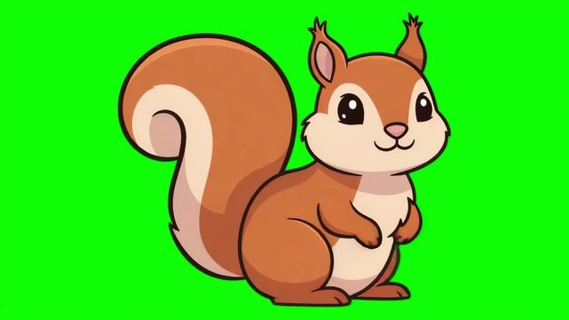 Cute Cartoon Squirrel Character Standing Up and Smiling on Green Screen for Chroma Key Footage