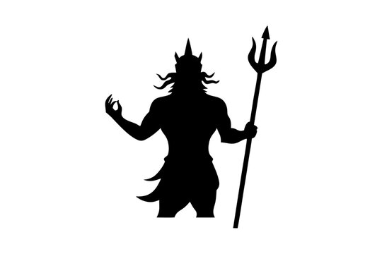 Poseidon trident icon silhouette vector, harpoons black symbol

