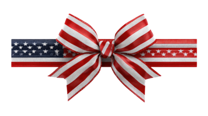 American flag with flowing ribbon accents, detailed fabric folds, and vibrant patriotic colors displayed clearly isolated on white background