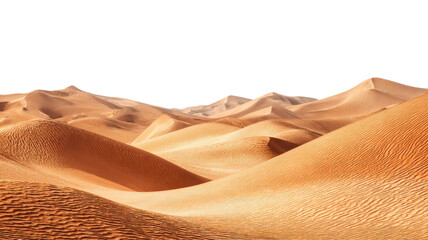 Golden desert sand dunes with detailed wind patterns and dramatic sweeping shapes forming natural layered landscape isolated on white background