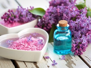 Relaxing spa treatment with lilac and essential oil