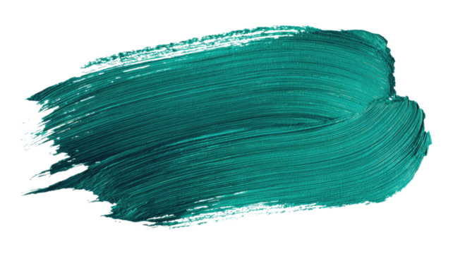 Turquoise acrylic paint brush stroke with thick textured pigment and sweeping artistic smear showing detailed surface lines isolated on white background
