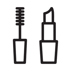 Simple line art icons of mascara and lipstick