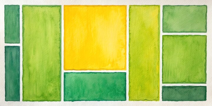 Green and yellow watercolor rectangles abstract grid background