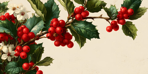 Christmas Holly Corner Frame Elegant holly and berry corner frame for festive designs. Festive season embellishment refined winter foliage accent decorative botanical border holiday