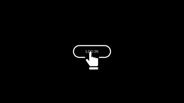 White hand cursor clicking on a rounded login button on a black background digital interface concept for authentication and access