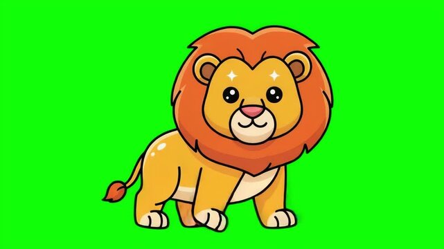 Cute Animated Cartoon Lion Standing Idle on Green Screen Background Chroma Key Footage